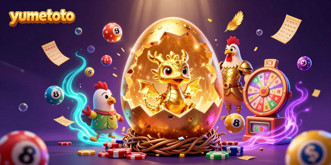 Experience the excitement of yumetoto with a dazzling illustration of a golden dragon and dynamic gambling elements.