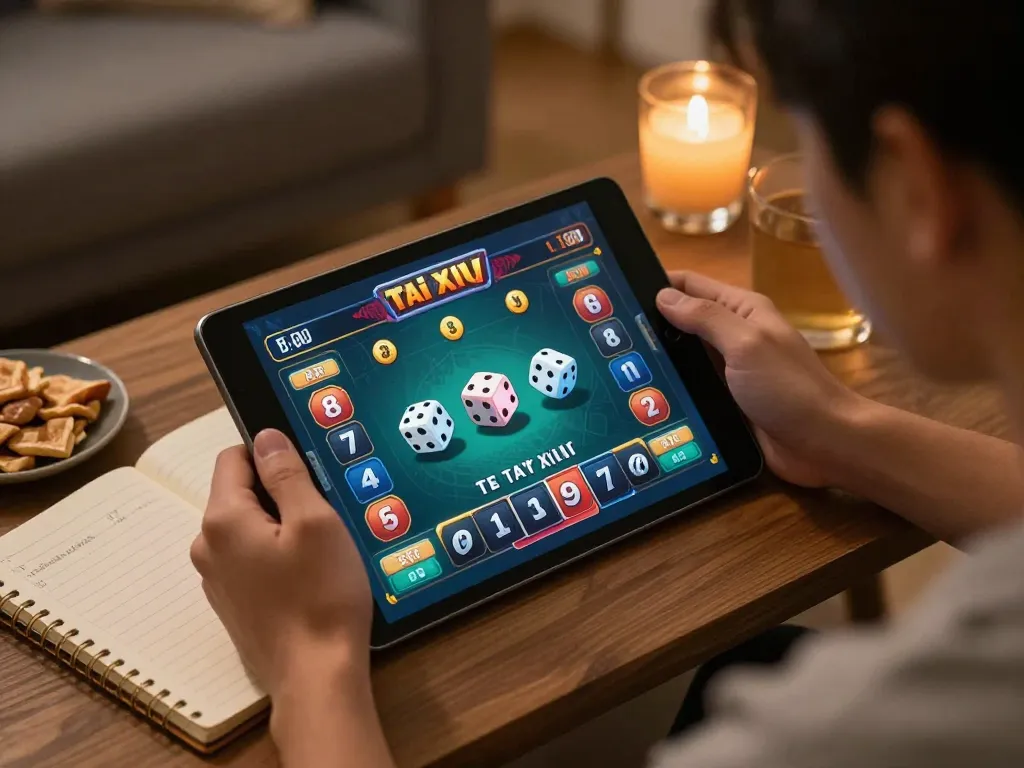 Enjoying a tai xiu online gaming session with vibrant graphics and strategic notes.