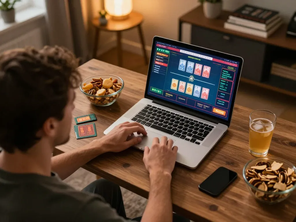 Player engages in live dealer game from home setup, showcasing LC88 online casino experience.