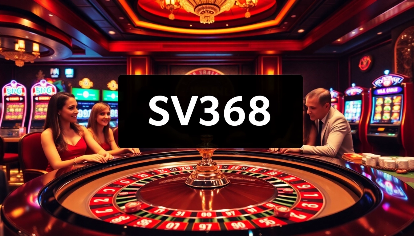 Gamblers enjoying high-stakes games at SV368's luxurious casino setting.