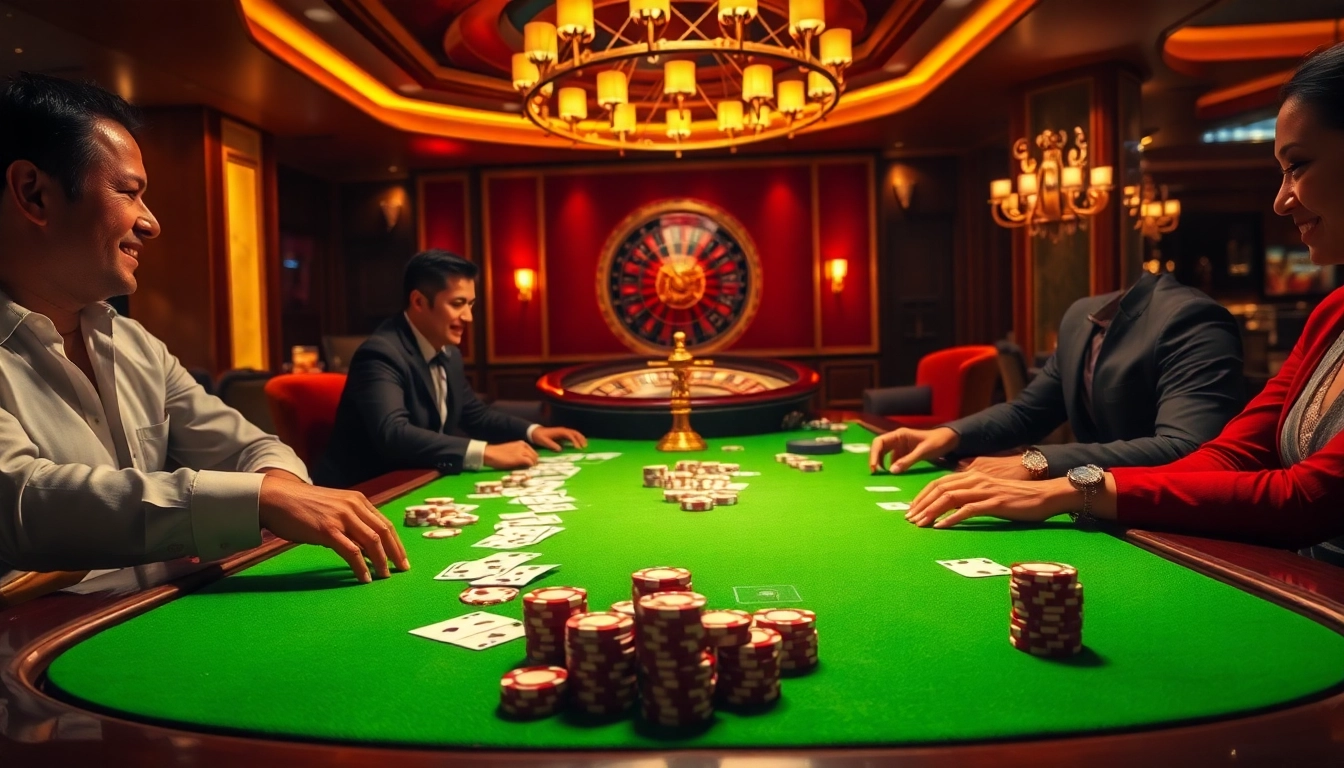 Experience the thrill of 98win through an engaging casino scene with cards and chips.
