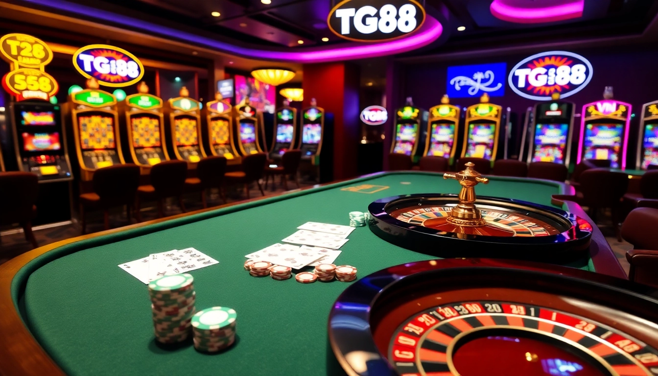 Players enjoying a thrilling game at TG88 casino with vibrant tables and exciting atmosphere