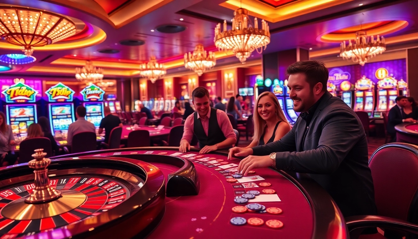 Excited players enjoying a luxurious casino experience at 789f with vibrant slot machines and live dealer tables.