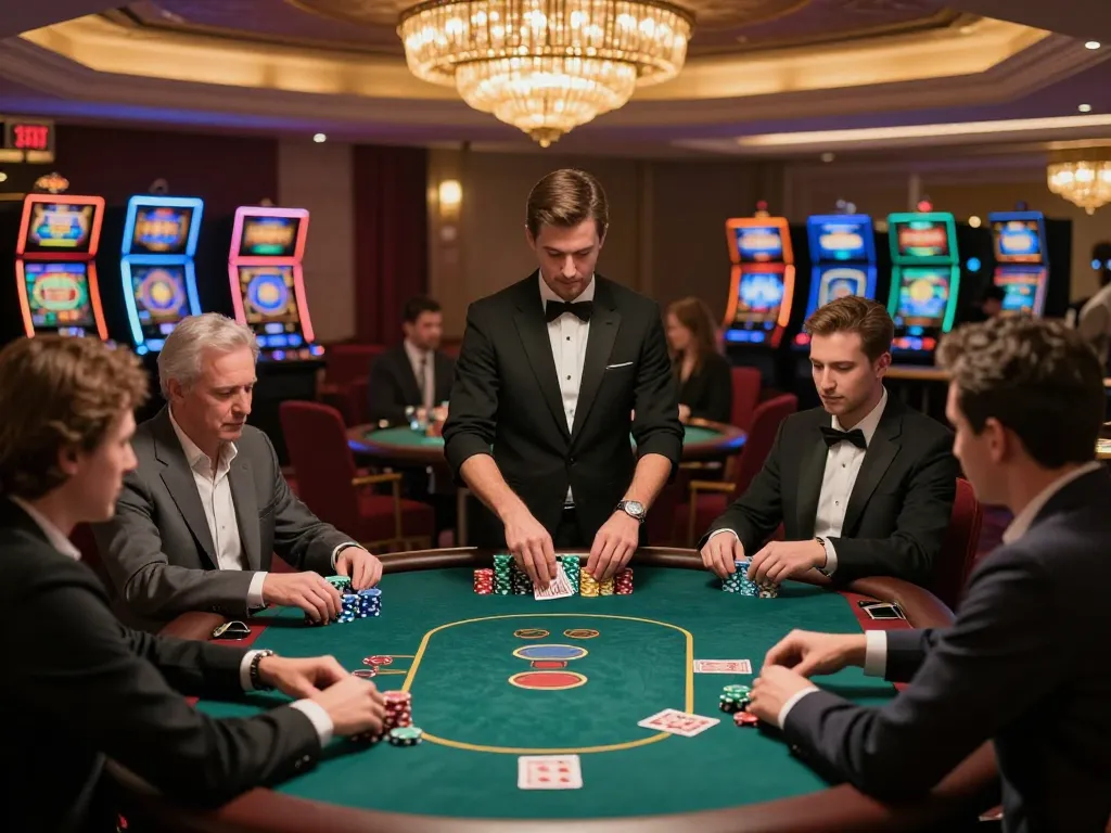Okfun poker game in action with players and colorful chips highlighting an engaging casino atmosphere.