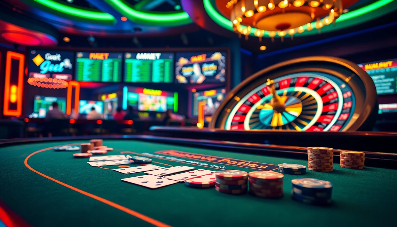 Players immersed in gambling action at 9bet casino, showcasing cards and roulette.