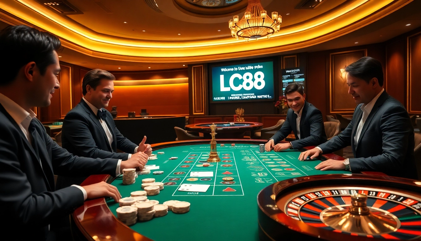 Experience the thrill of LC88 gaming with vibrant casino tables and live betting excitement.