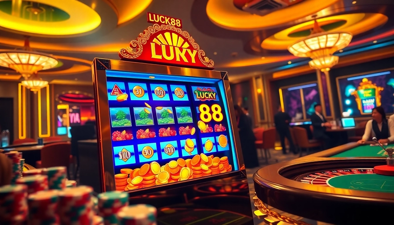 Experience the excitement of winning big with the LUCKY88 slot machine at a vibrant casino.