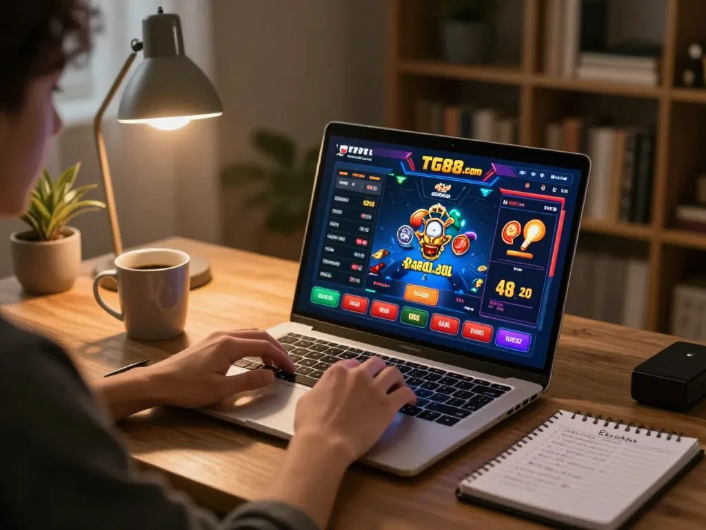 Engaging online gameplay on TG88.com with player analyzing strategy at home.