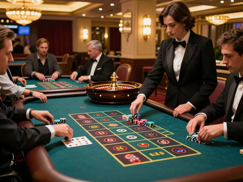 Exciting roulette gameplay at CM888 casino, vibrant atmosphere with players and croupier in action.