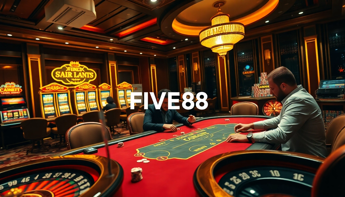 Experience the thrill of FIVE88 gaming with high-stakes poker and vibrant casino ambiance.
