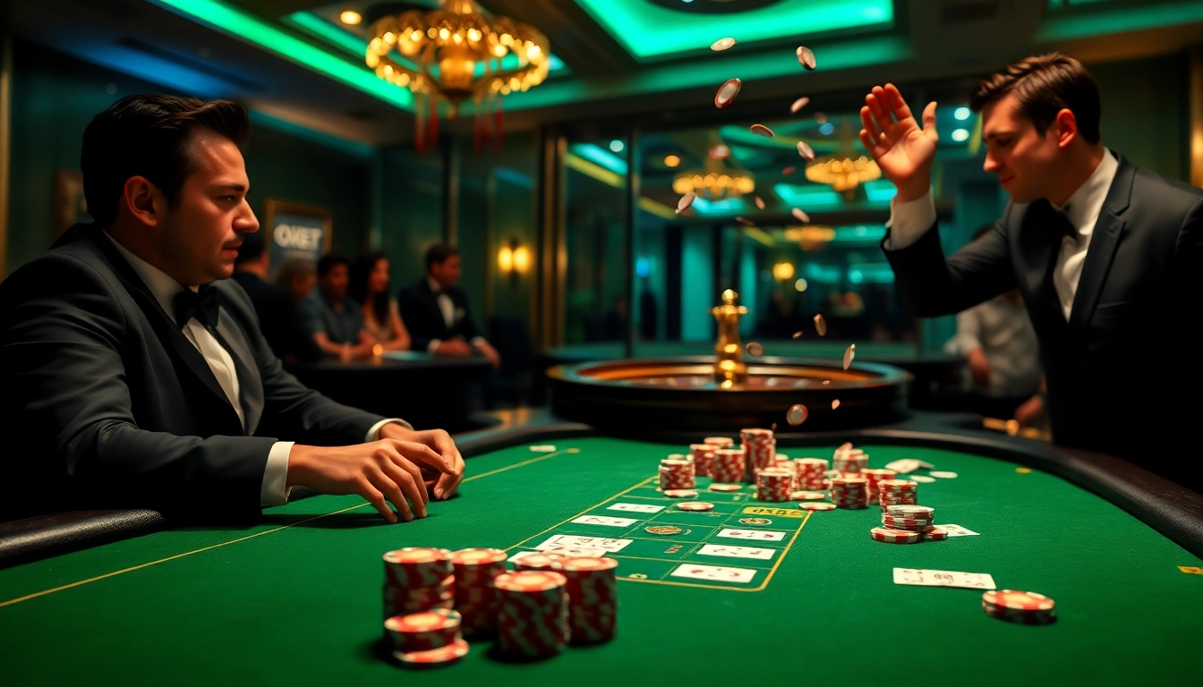 Experience the thrill of gambling at OXBET with a luxurious poker table and exciting gameplay.
