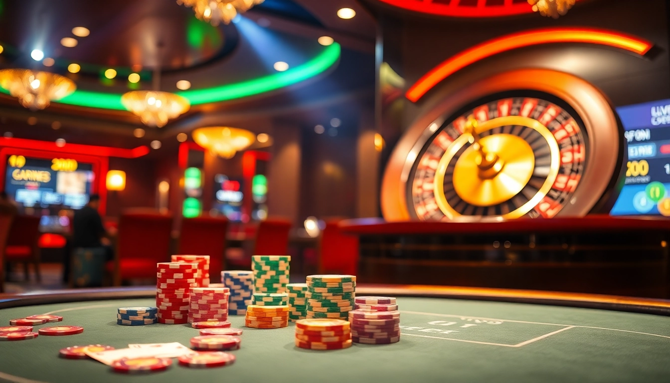 Players enjoying free credit live22 at an exciting casino table with vibrant cards and chips.
