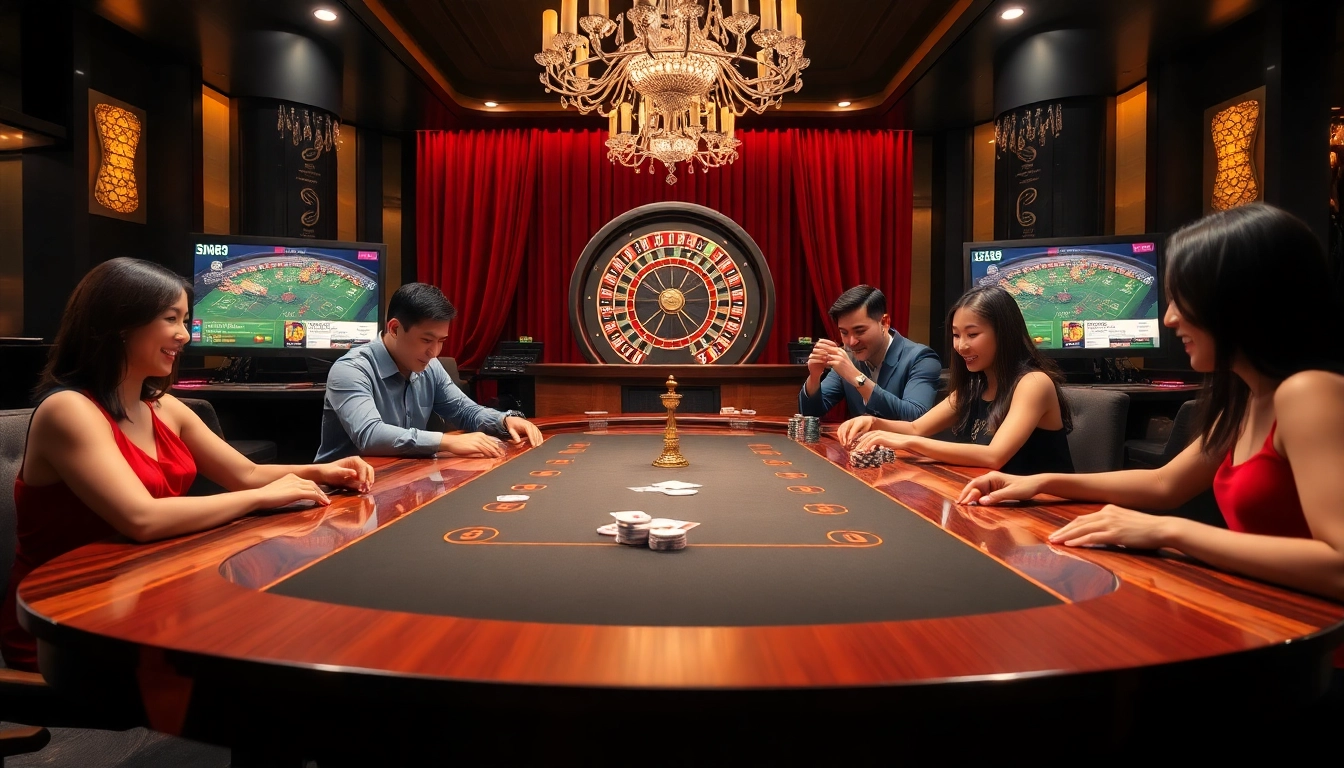 SIN88 casino gaming featuring players engaging with poker chips and cards, showcasing excitement.