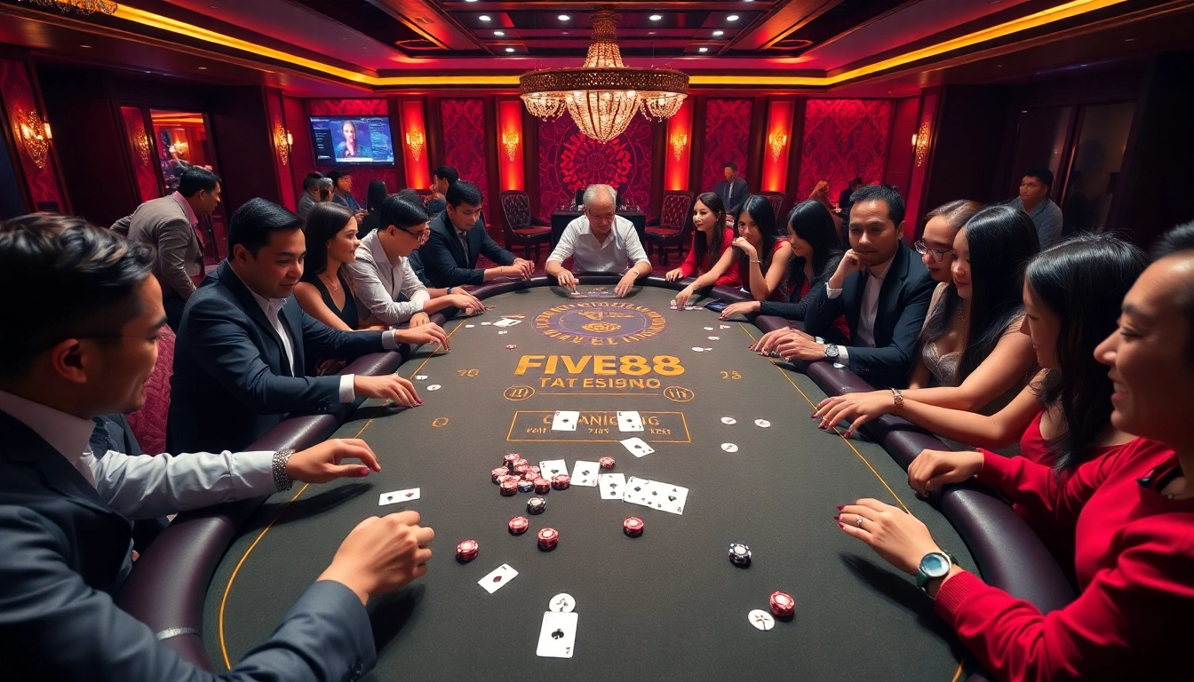 Experience excitement at five88's dynamic casino table with intense players and vibrant odds.