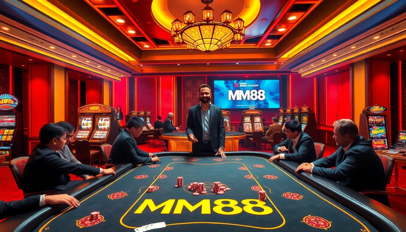 MM88 casino scene with players engaged at a luxurious gaming table.