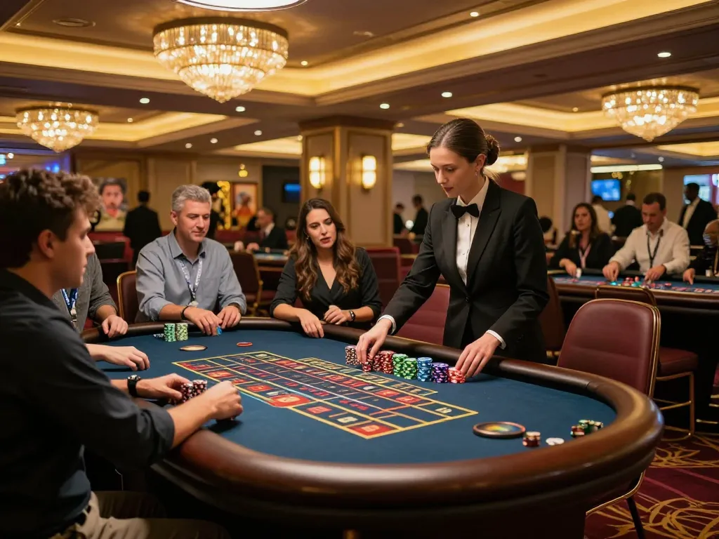 KU88 players placing bets at an elegant roulette table in a vibrant casino atmosphere