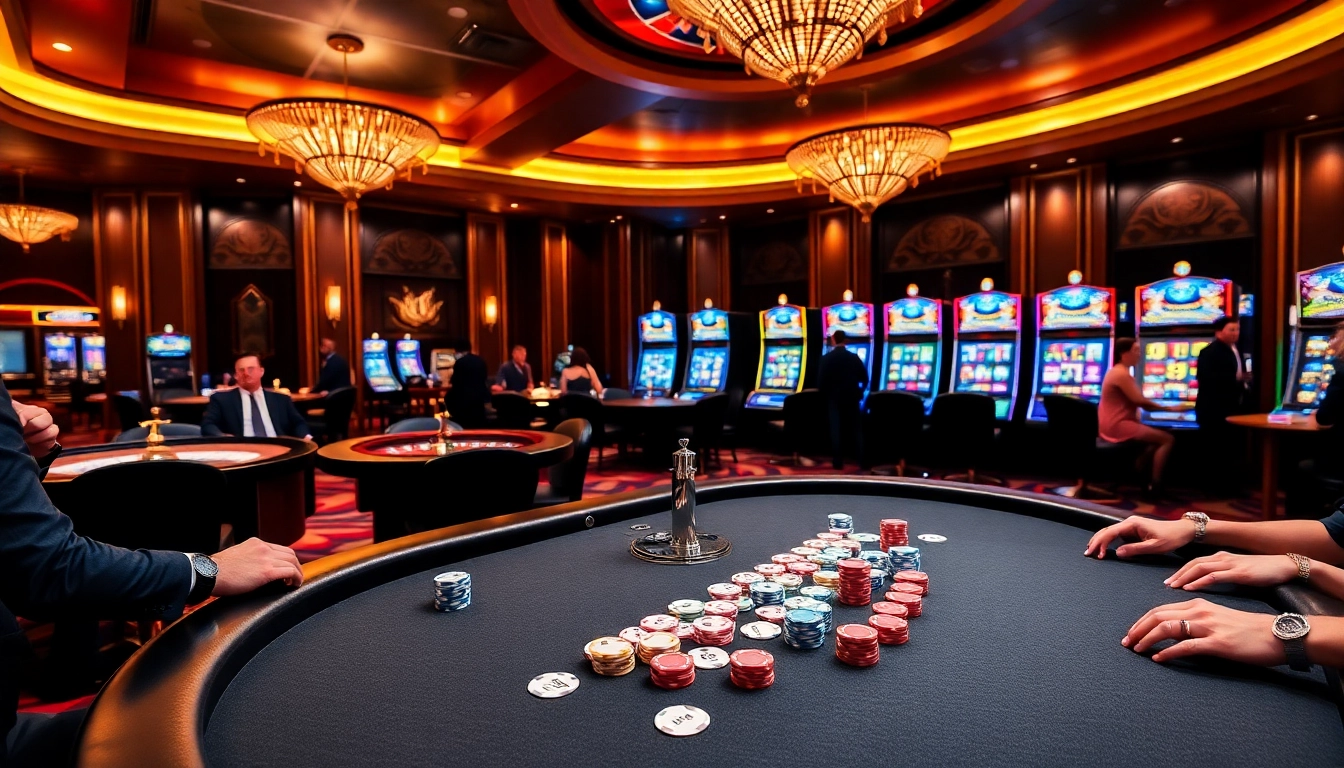 Experience the thrill of UK88 at a vibrant casino gaming scene filled with gamers and excitement.