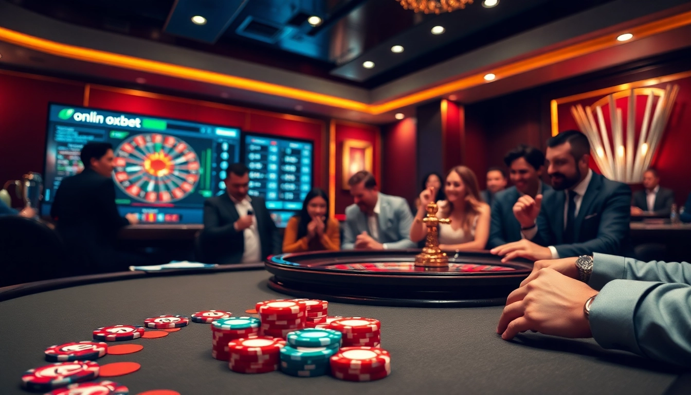 Experience the excitement of oxbet at a luxurious casino gaming table surrounded by enthusiastic players.