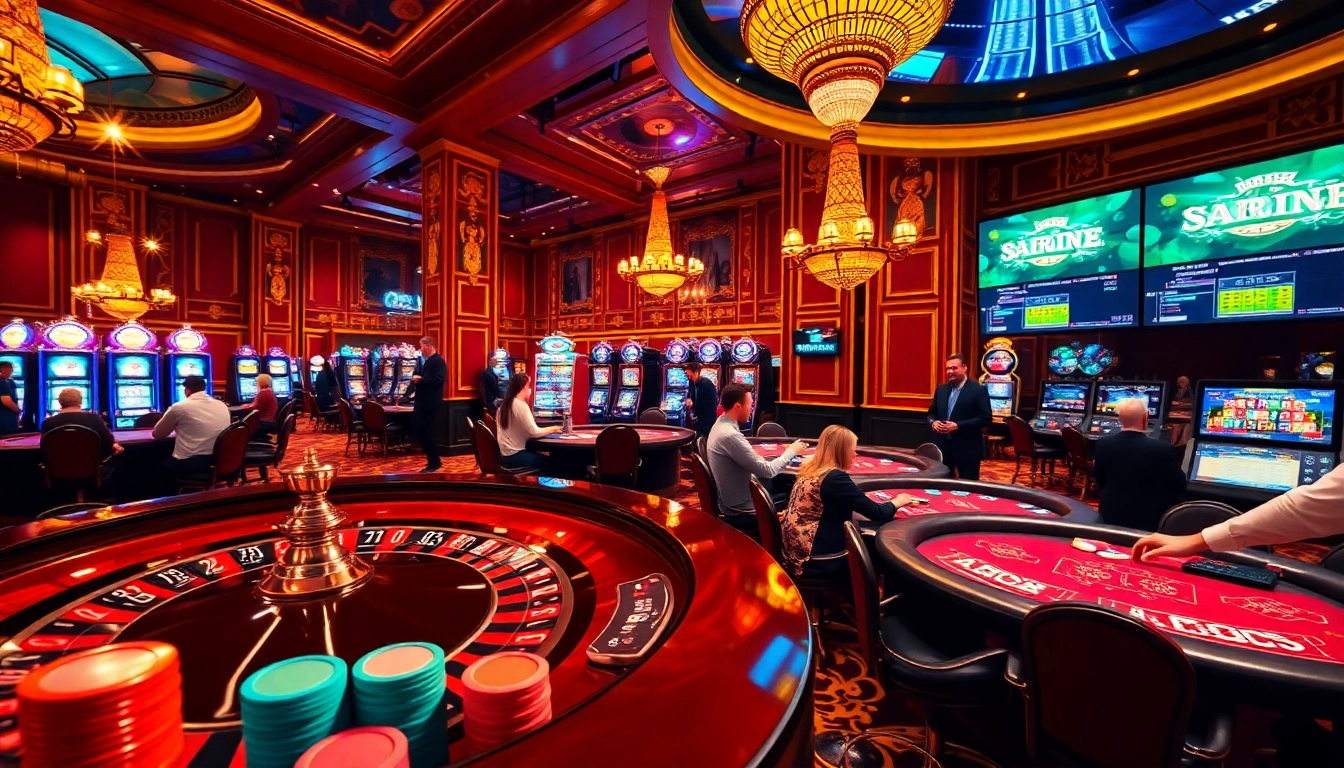 Exciting casino scene featuring the go8 universities-themed gambling elements, showcasing roulette and card games.