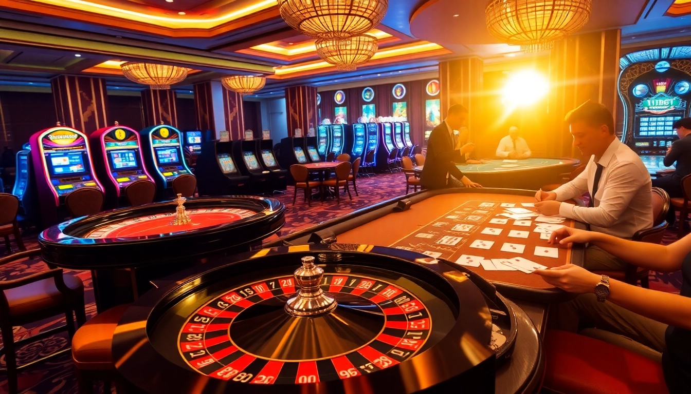 Experience the excitement of 11bet with a lively casino scene showcasing players and games.