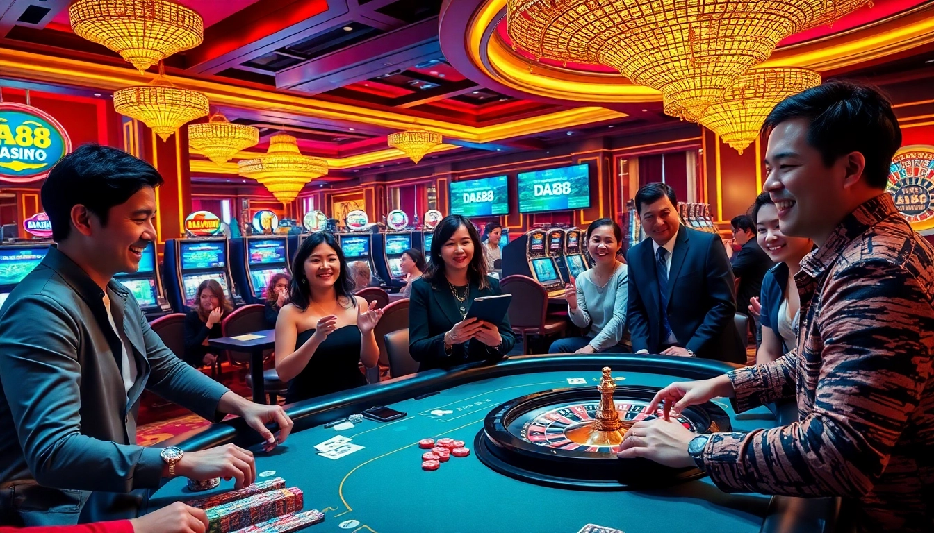 Experience the thrill of betting at DA88, featuring vibrant tables, slots, and enthusiastic players.