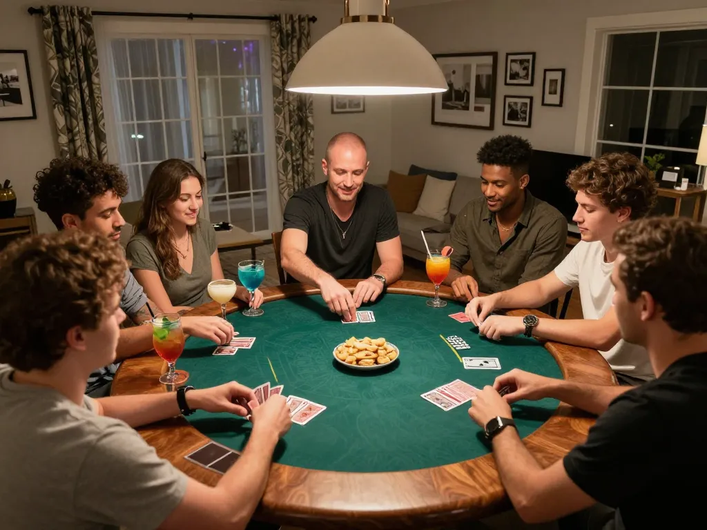 Friends enjoying a lively poker game night atmosphere showcasing the excitement of dw8's entertainment options.