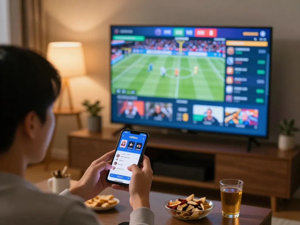 Engaging user utilizing the qq88ae app for live sports betting on their smartphone in an active social setting.