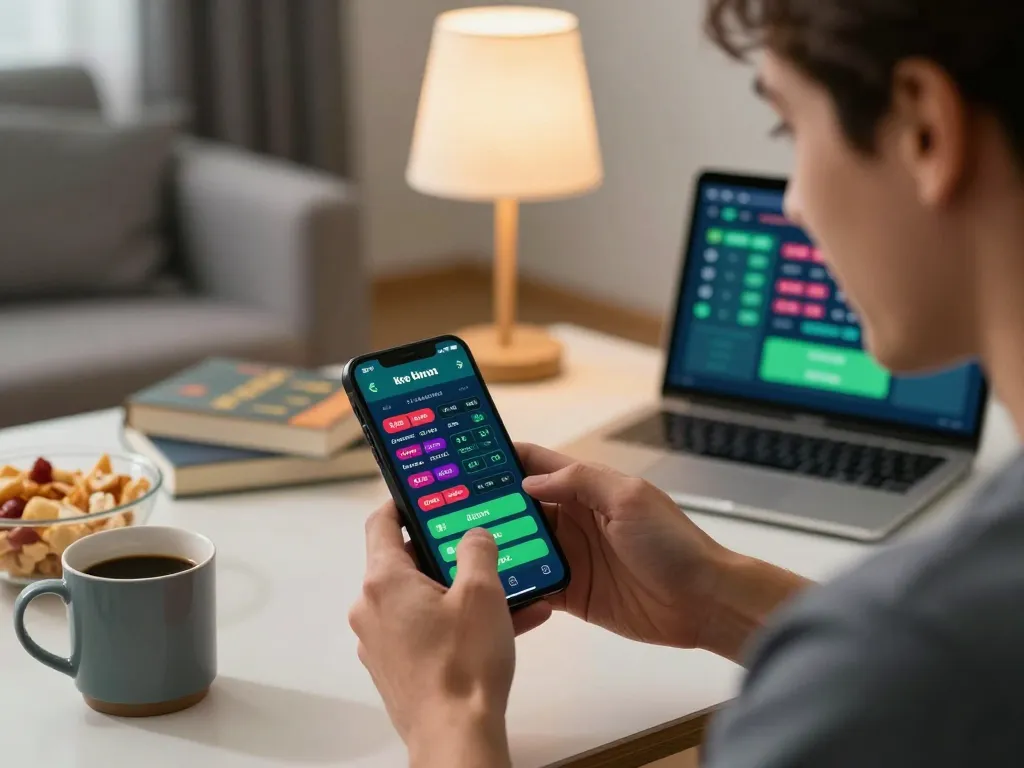 Engaging in kèo bóng đá trực tuyến betting on a mobile app, highlighting live odds and scores.