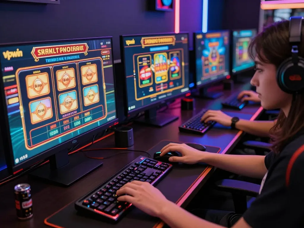 Engaging online gaming on Vipwin with sleek desktop setup featuring casino games