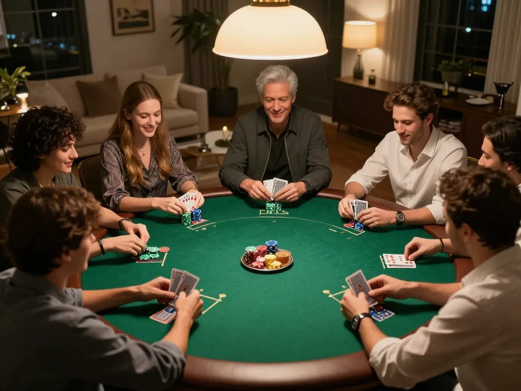 Players engaging in a friendly poker game at home while enjoying GG88GS online casino experience.