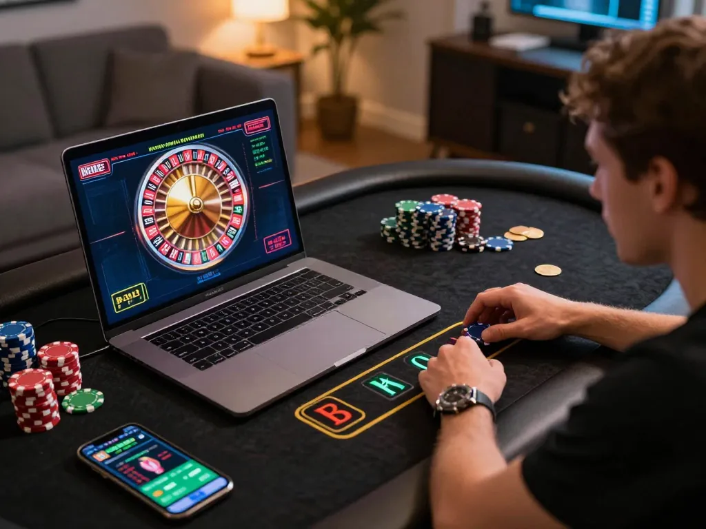 Engaging in strategic online gambling with fyhot via live roulette on a laptop