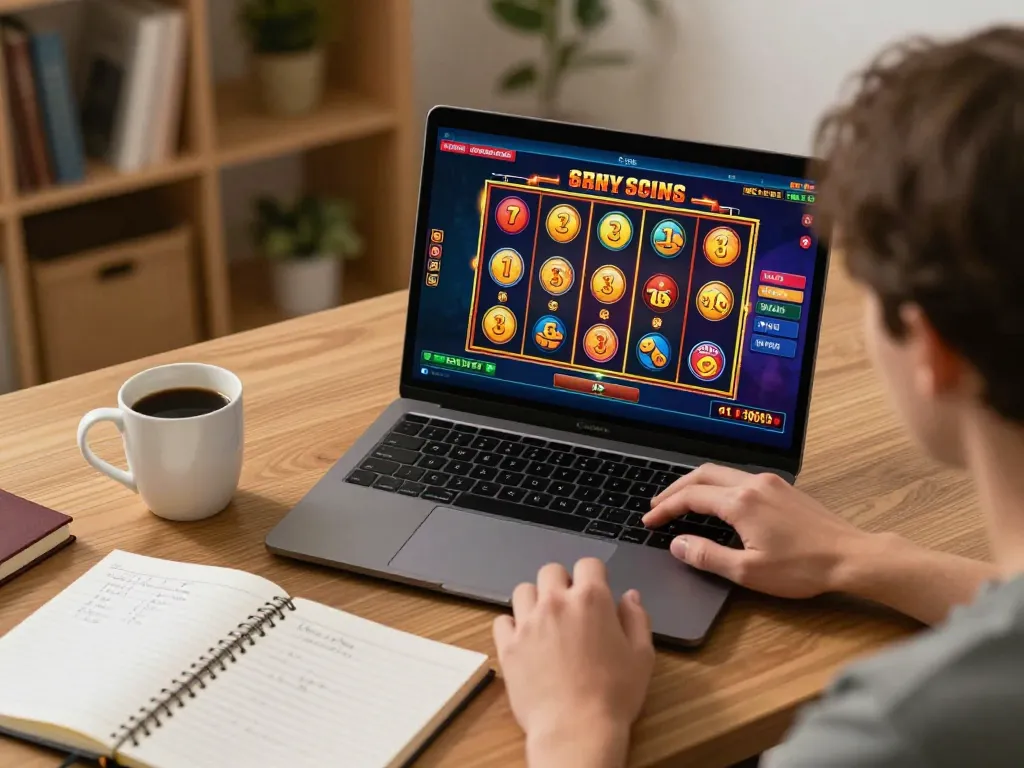 Engaging online slot gameplay on nohuvn with colorful graphics and cozy home setting.