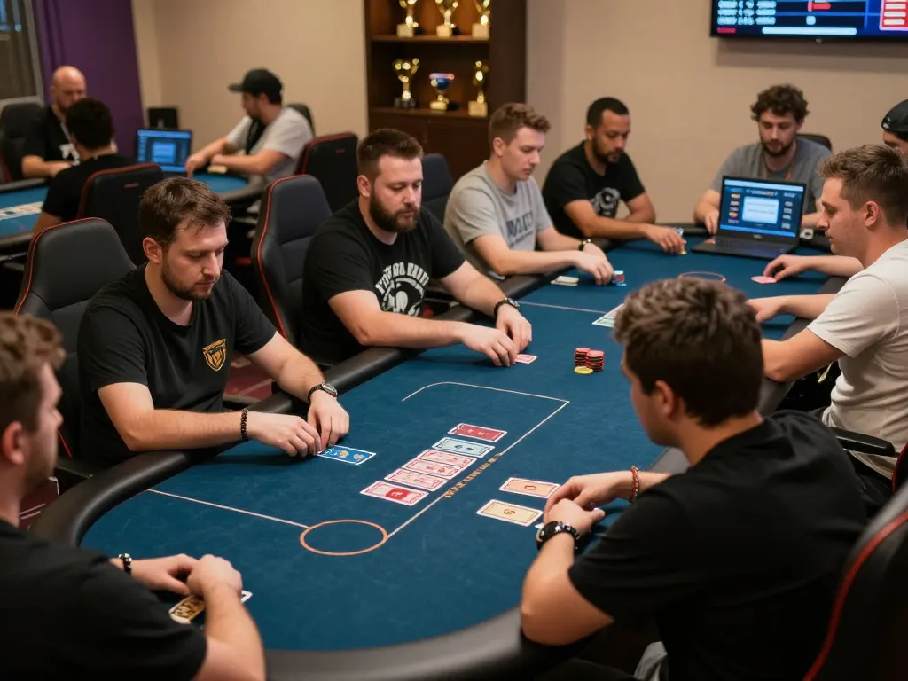 Players engaging in an exciting VIC88 online poker game, showcasing strategy and skill at home.