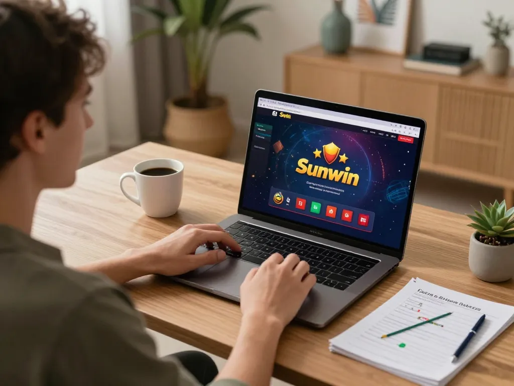 Engaging in online gaming on Sunwin platform at home, showcasing a modern lifestyle setup