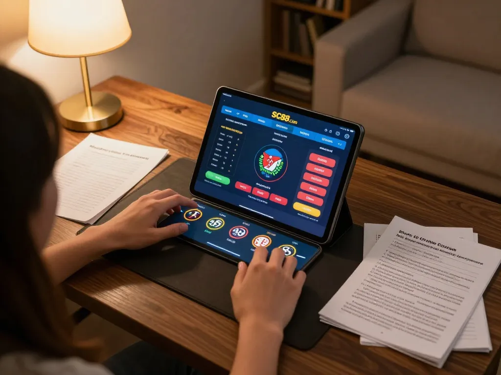 Engaged player using SC88 Com app for poker, focusing on strategies and bankroll management.