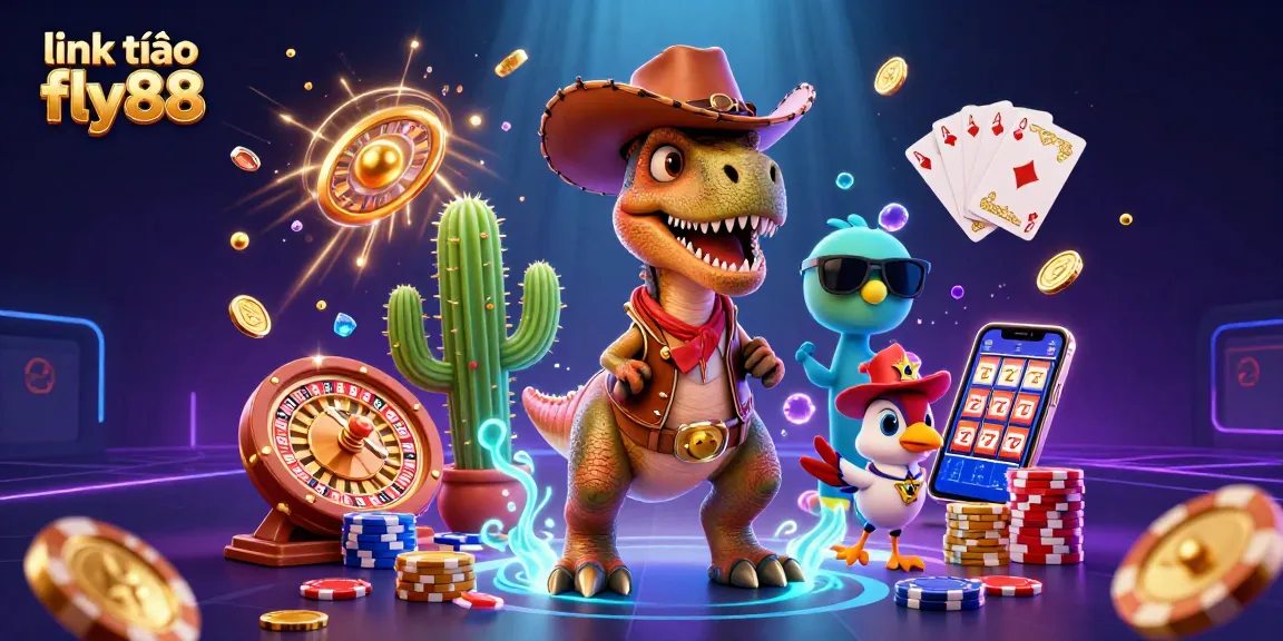 Engage and win at link vào fly88 with action-packed 3D cartoon casino illustration showcasing lively characters and dynamic game elements.