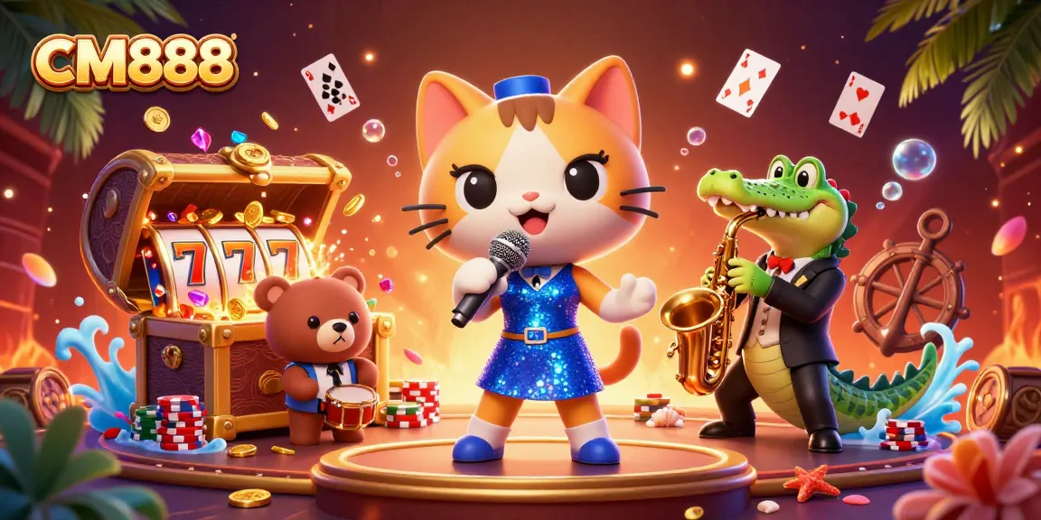 Experience the excitement of CM888 casino with a jazz-singer cat and friends in a captivating gambling scene.