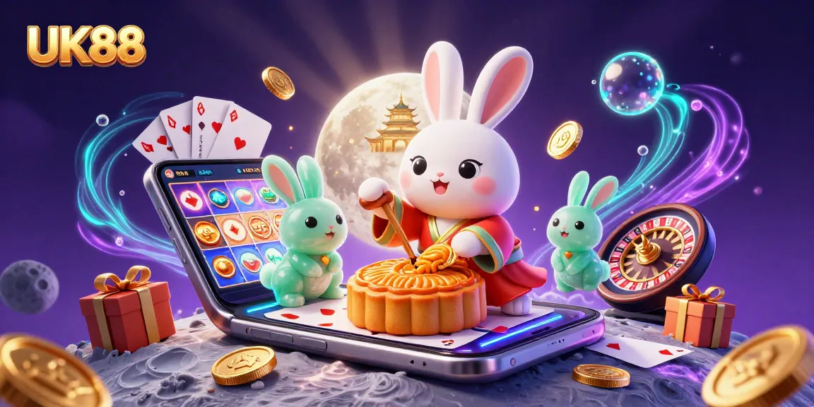 Experience UK88's thrilling games as cartoon characters interact in a vibrant casino scene full of dynamic elements.