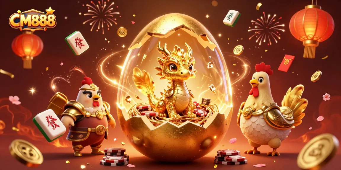 Win big with CM888 at this epic casino, featuring golden dragon winner and festive elements.