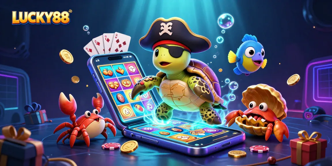 Experience excitement with LUCKY88 as the pirate turtle, hermit crab, and parrotfish reveal treasures!
