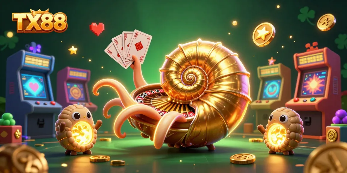 Experience the thrill of TX88 with a dazzling casino scene featuring vibrant game elements and enchanting characters.