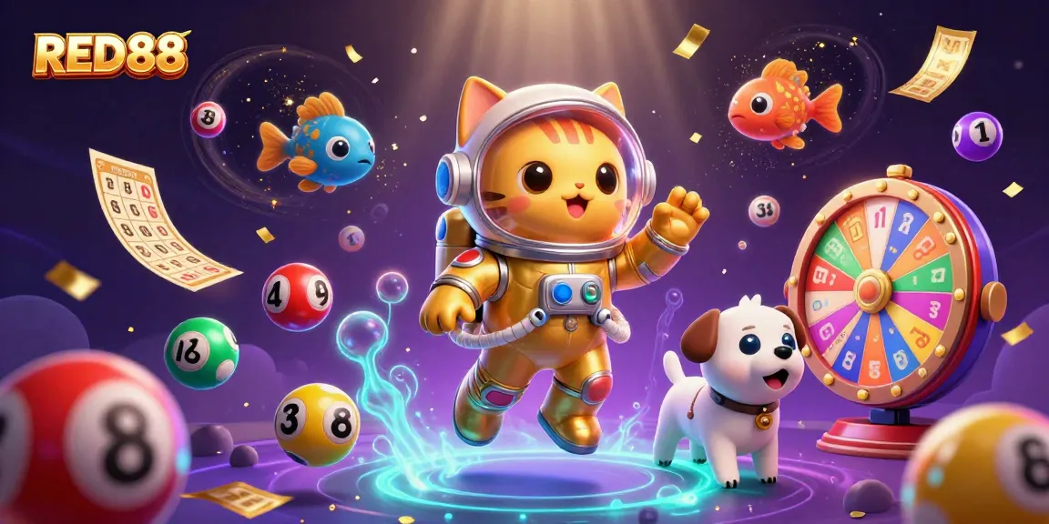 Capture exciting gaming moments on RED88 with vibrant lottery balls and dynamic casino elements.
