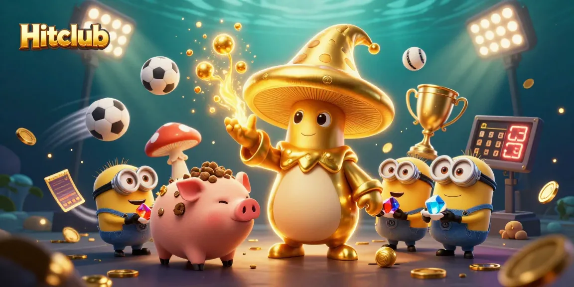 Experience thrill with Hitclub's golden wizard turning magic into treasure amidst vibrant sports elements.