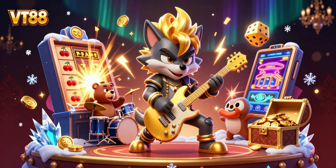 VT88 captivates players with vibrant 3D cartoon casino scene featuring dynamic games and exciting wins.