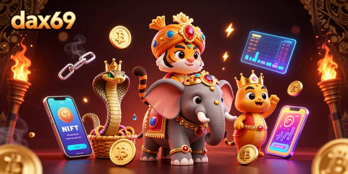 Dax69 mempersembahkan ilustrasi 3D dengan harimau maharaja menunggang gajah di dunia judi.