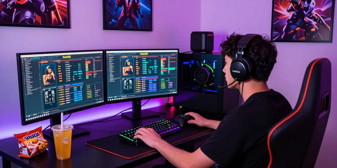 Engaging gaming setup showcasing rokok88 rtp statistics in a vibrant space.