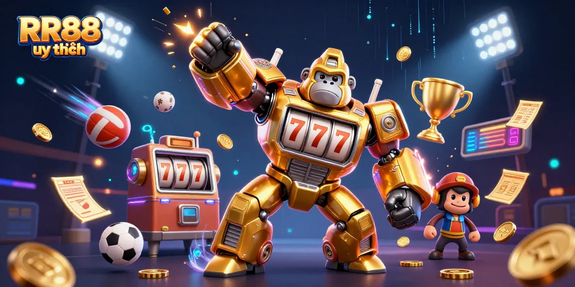 Win big with RR88 uy tín through a dynamic 3D casino illustration showcasing exciting game elements.
