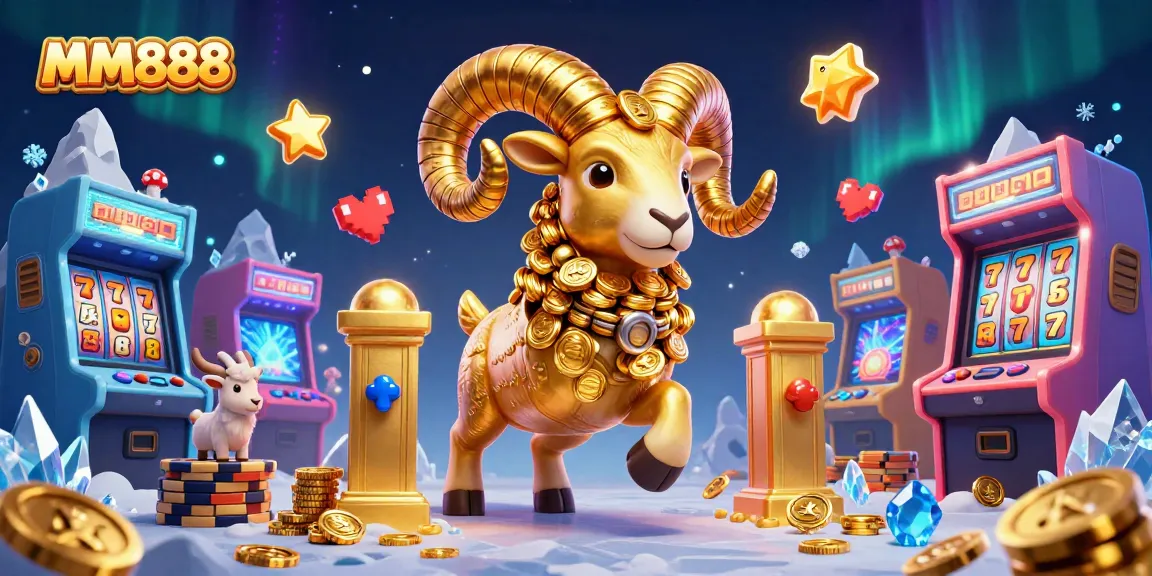 Experience thrilling gameplay with MM888 as a golden ram charges through a casino world.