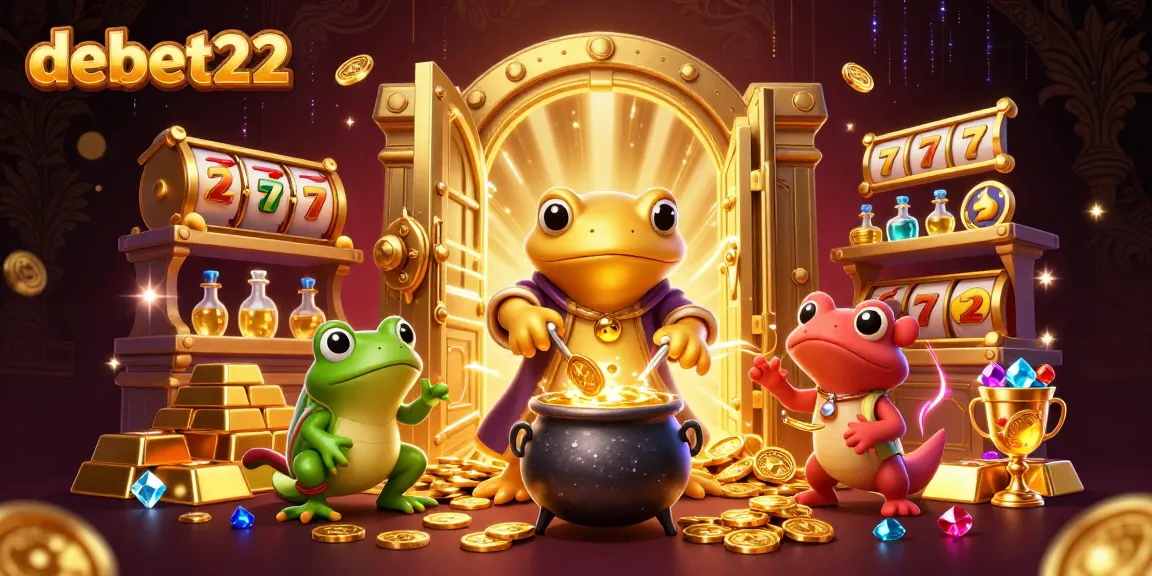 Immerse in debet22's vibrant casino world as characters unveil golden treasures and jackpot wins.