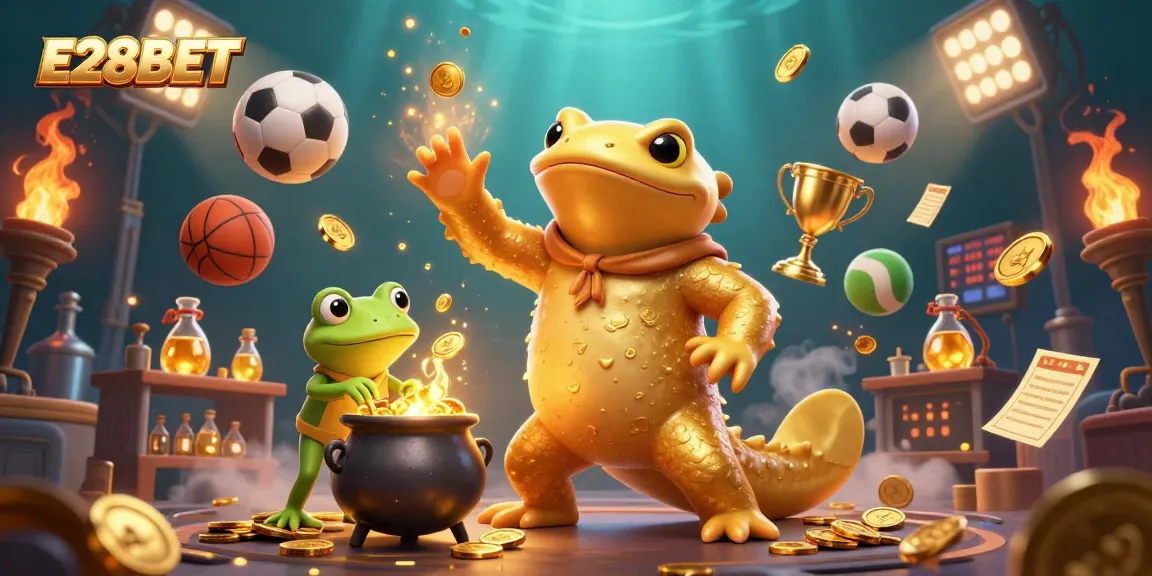 E28BET makes winning bets come alive amid a vibrant 3D casino scene filled with excitement.
